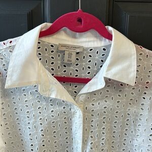 Martha Stewart Collection White Embroided Button Down Blouse size M
